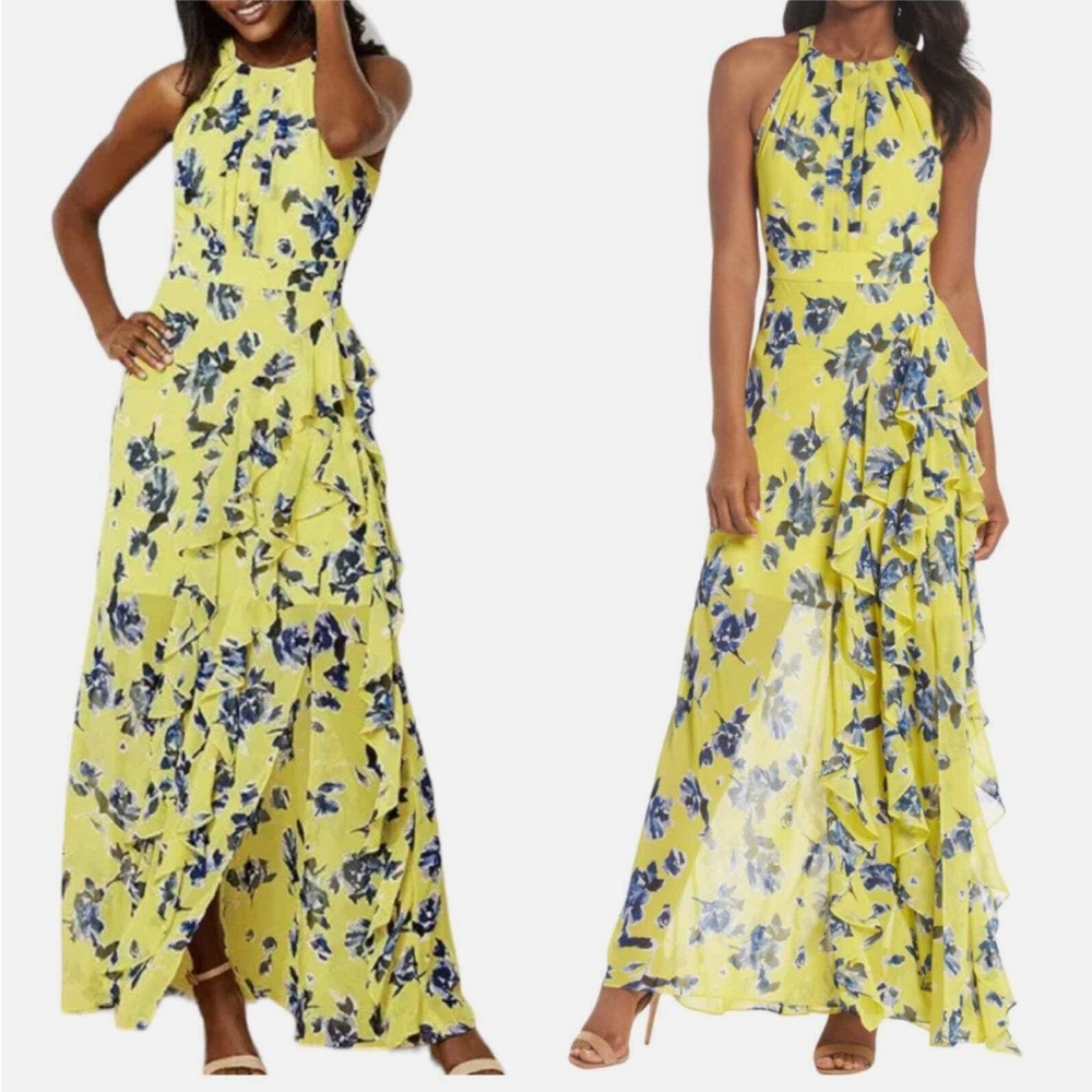 COPY - Eliza J  Ruffle Halter Ruffle Maxi Dress SZ 6 ($178) Yellow